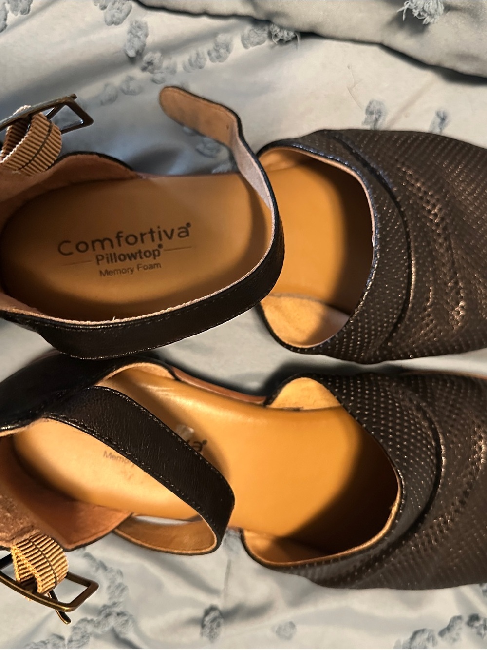 Comfortiva Black Textured Mary Jane Slingback Mules